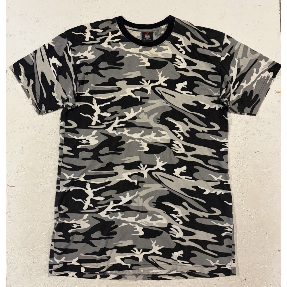Vintage Zeep World Sports Short Sleeve Shirt Camo Black Gray Mens 2XL XXL